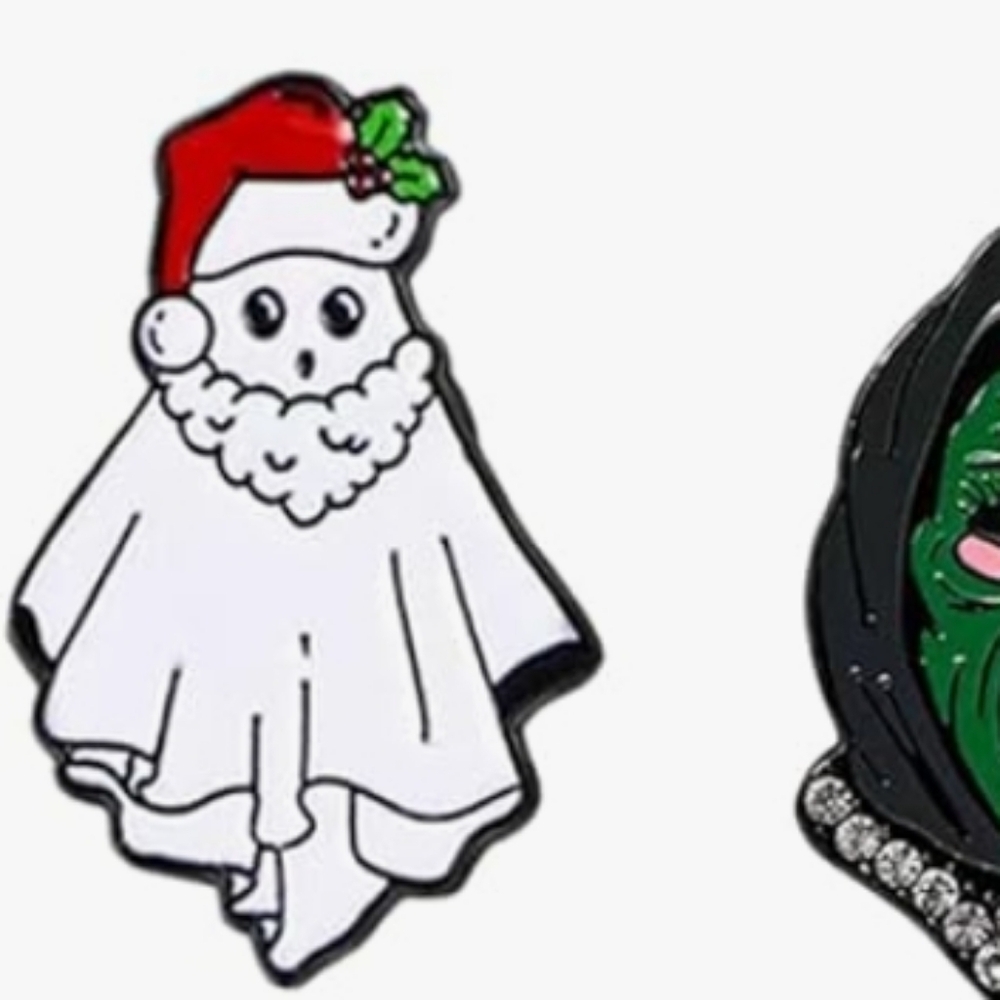 Cute Ghost Santa Pin - Red Hat White Ghost Design